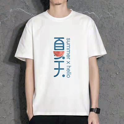 五分袖卡通印花情侣装港风宽松男