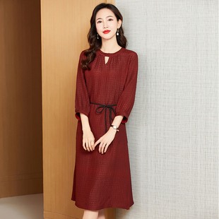 減齡洋氣媽媽裝 真絲裙子香 桑蠶絲連衣裙女氣質時尚 聲雨竹2025新款