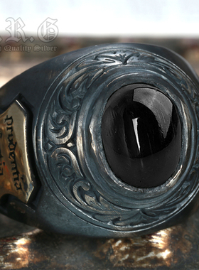 Good Vibrations925纯银男女复古宝石戒指个性做旧熏黑戒指环戒指