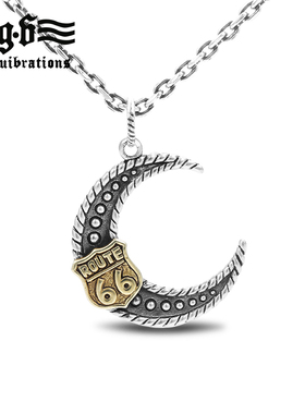 Good Vibrations925纯银月亮66号公路项链吊坠个性朋克复古泰银