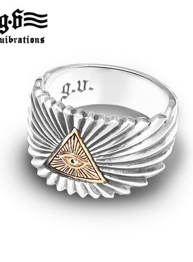 上帝之眼光芒男士做旧欧美风戒指