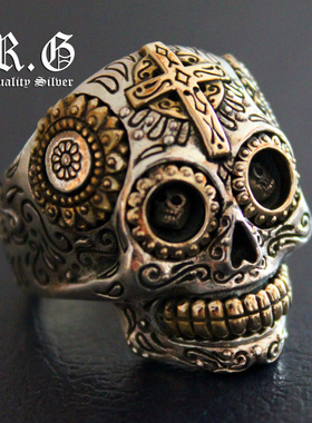 Good Vibrations正品 立体雕花 925纯银骷髅头戒指 男士 霸气个性