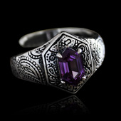 Good 女泰银戒子 开口戒指 Vibrations潮品 紫晶复古雕花纯银戒指