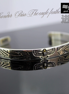 Good Vibrations潮品925银饰印第安飞鹰纯银手镯泰银男士开口环
