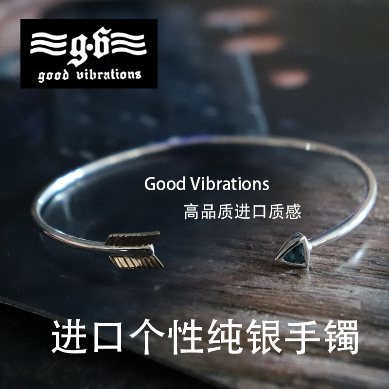 GoodVibrations潮品个性复古泰银开口爱之箭托帕石纯银手镯女细款