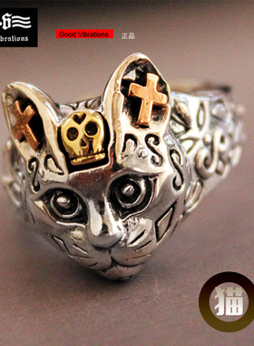 Good Vibrations潮品骷髅头猫纯银戒指女款男生泰银活口戒指个性