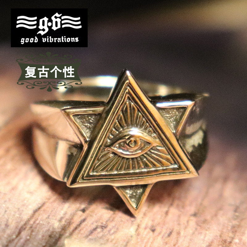 GoodVibrations 925银泰银上帝之眼六芒星指环开口可调戒指男女