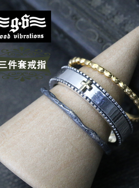 GoodVibrations潮品 正品925纯银个性潮流三件套复古女款戒指