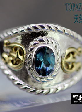 Good Vibrations授权925银托帕石马鞍牛角白银戒指开口男女宽面潮