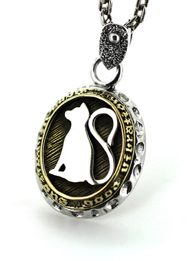 Good Vibrations复古泰银个性猫咪吊坠925银椭圆银吊坠女款男日韩