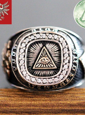 GoodVibrations上帝之眼纯银戒指男士方形戒子泰银锆石霸气食指戒