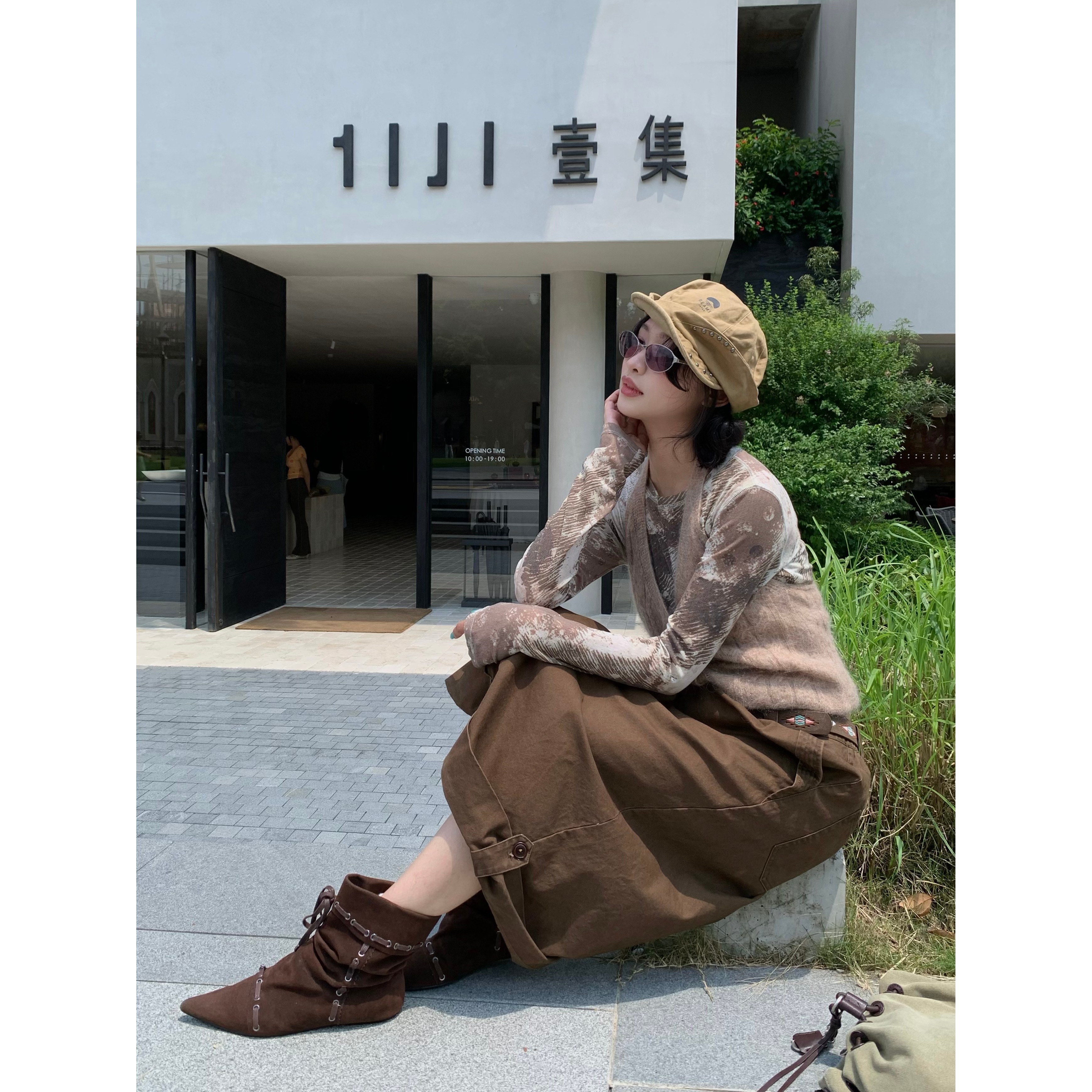 Esu 原创设计 2026早秋新款半身裙女复古做旧洗水棉中长款裙子
