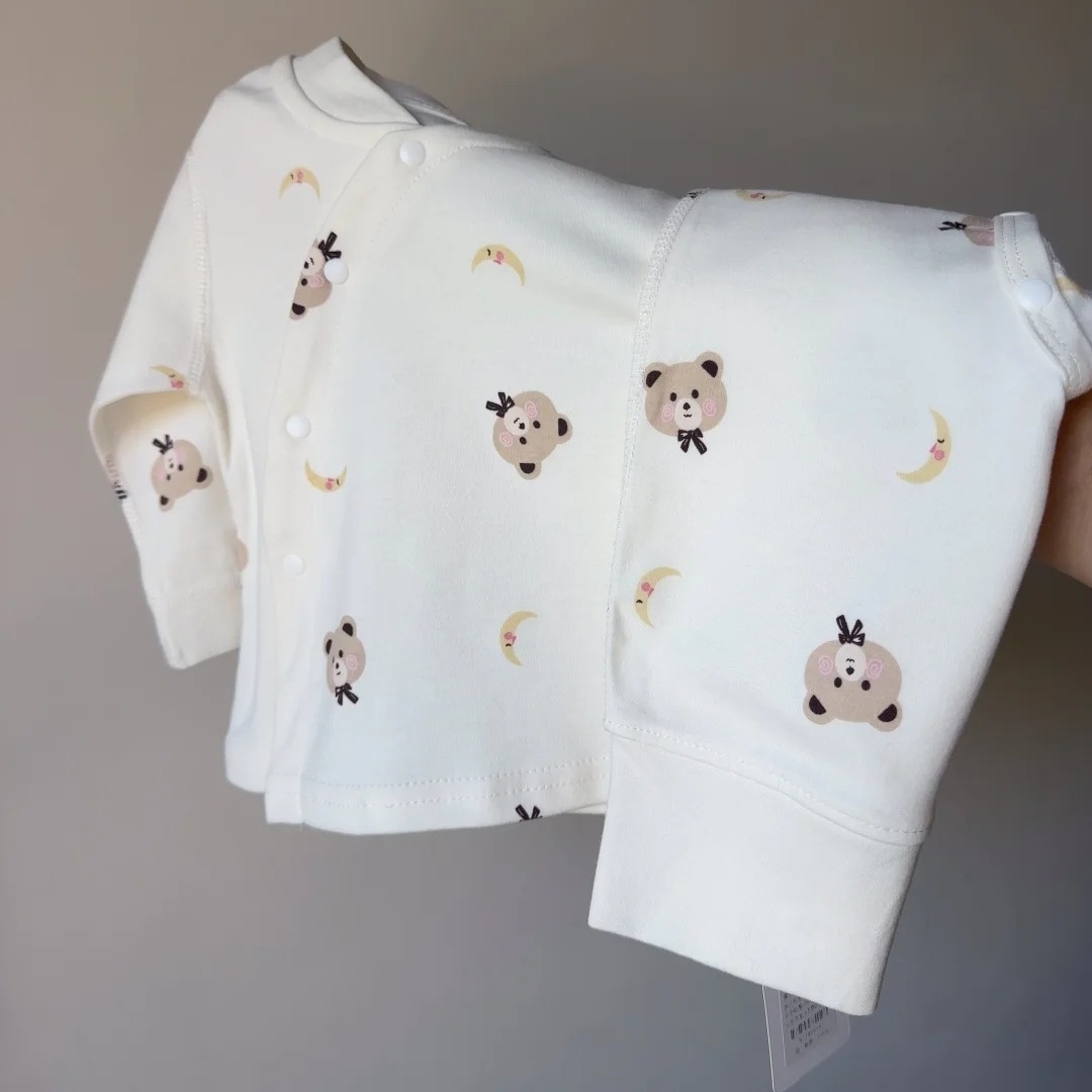 婴儿秋衣秋裤分体套装新生儿内衣套无骨纯棉宝宝分体哈衣秋冬打底