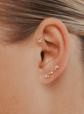 法式通勤极简s925纯银mini精致锆石AB款耳钉耳饰叠戴耳骨钉