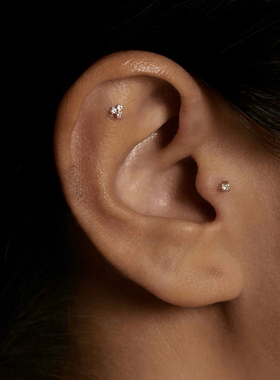 小朵” s925纯银mini极简花朵锆石耳钉养耳洞螺丝球免摘耳骨钉