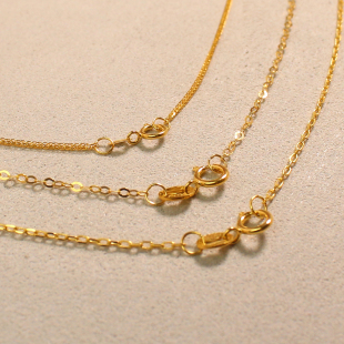 周凤禧 纯18K金黄金项链吊坠素链裸链锁骨十字链闪O链肖邦链正品