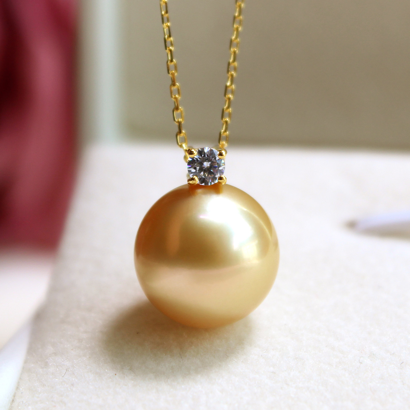 南洋金珠吊坠18K金单颗天然海水珍珠项链深金色正圆极强光王妃款