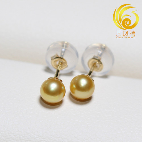 正圆海水珍珠耳钉AKOYA18k黄金