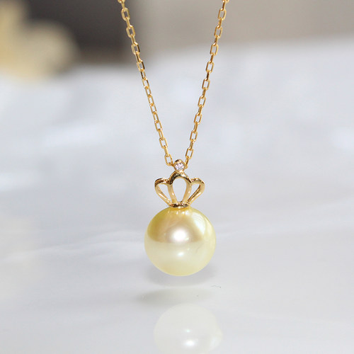 AKOYA金色海水珍珠吊坠18K金正圆