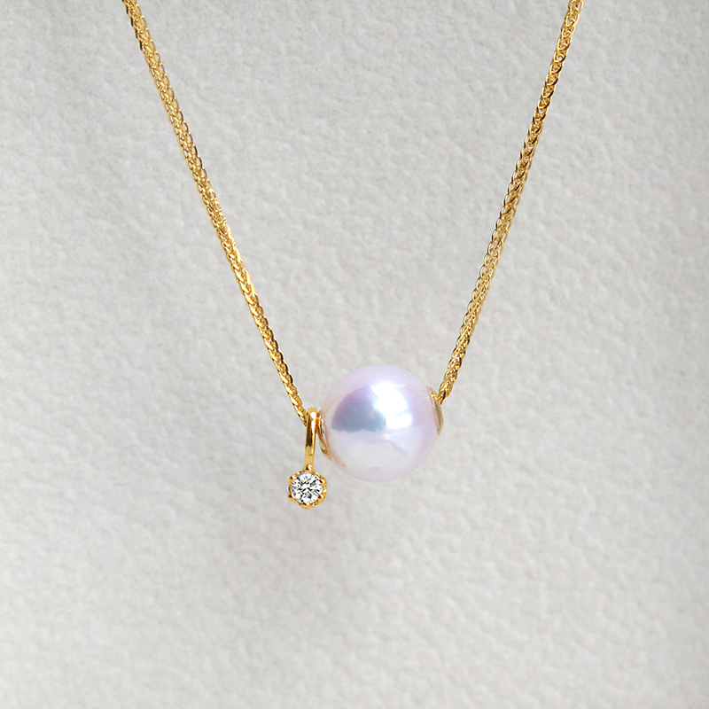 18K金钻石吊坠项链素链海水珍珠