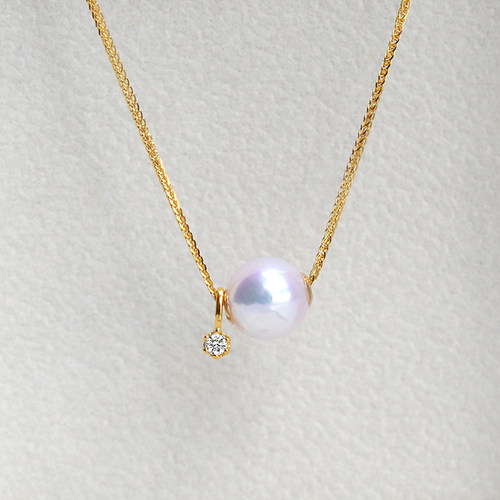 18K金钻石吊坠项链素链海水珍珠