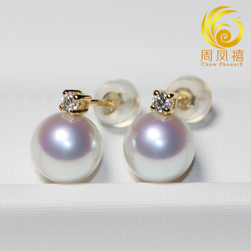 AKOYA天然海水珍珠耳钉18K金王妃