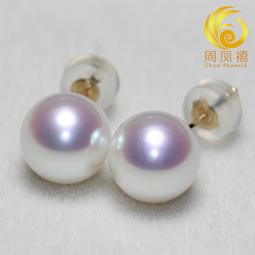 天然海水珍珠AKOYA耳环18K金