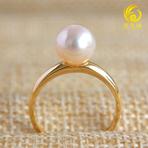 AKOYA天然海水珍珠戒指18K金