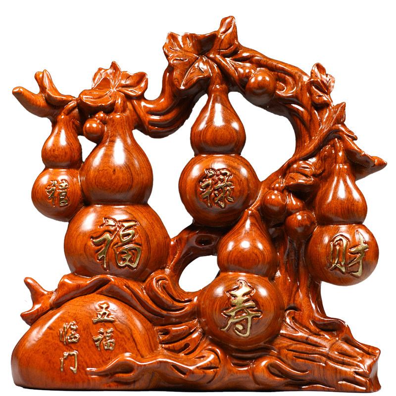 花梨木雕五福临门根雕葫芦摆件客厅玄关电视柜装饰工艺品乔迁送礼