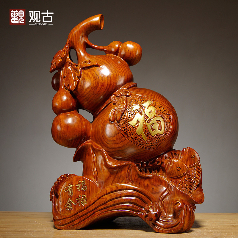 木雕摆件祝福实木质花梨葫芦摆件