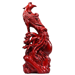 红色实木质雕刻吉祥凤凰摆件红木家居客厅装饰工艺品新婚乔迁送礼