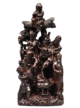 黑檀木雕刻八仙过海摆件禅意装饰