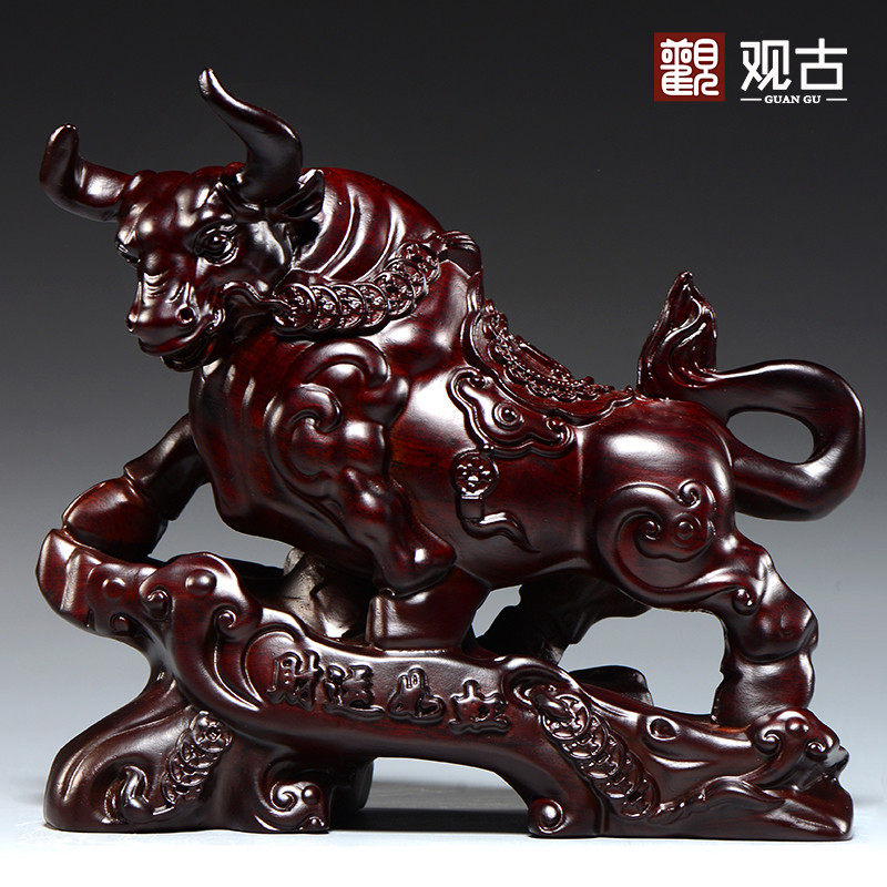 黑檀木雕刻牛摆件店铺牛气冲天十二生肖木头牛吉祥物装饰工艺礼品,家居饰品,装饰摆件,淘宝优惠券,粉丝福利购,淘宝优惠卷