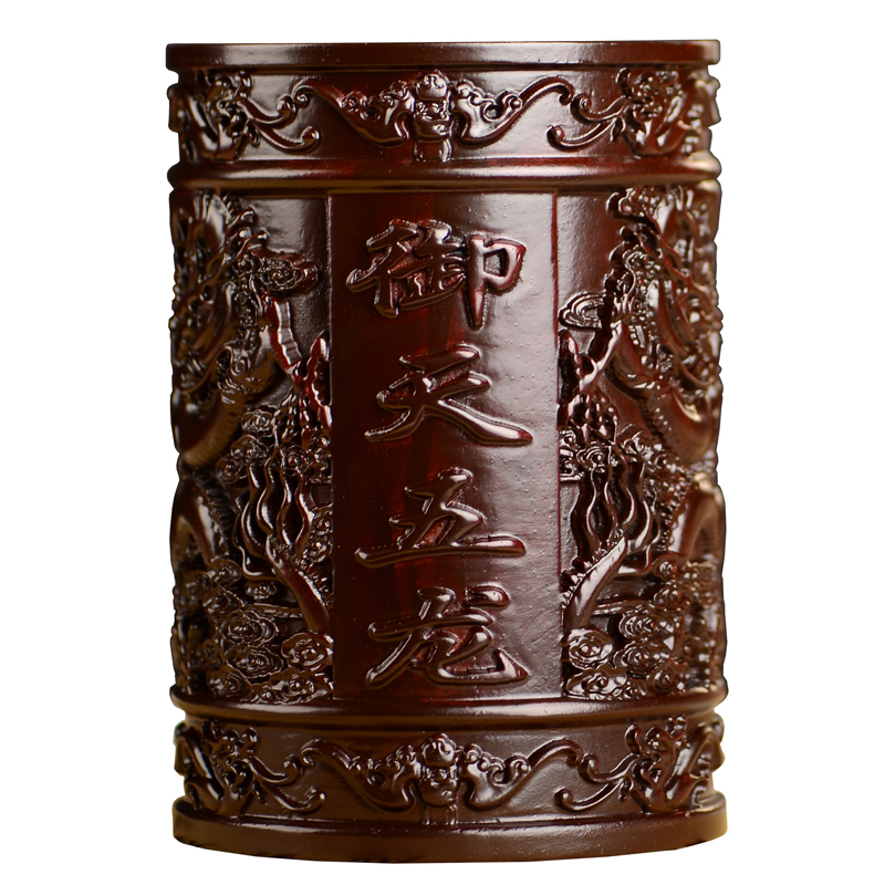 黑檀木雕御天飞龙笔筒工艺品办公室书桌家居客厅木质笔筒摆件送礼