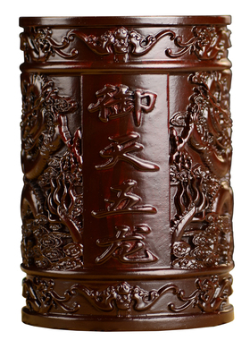 黑檀木雕御天飞龙笔筒工艺品办公室书桌家居客厅木质笔筒摆件送礼