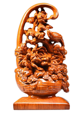 花梨木一篮富贵摆件玄关家用装饰