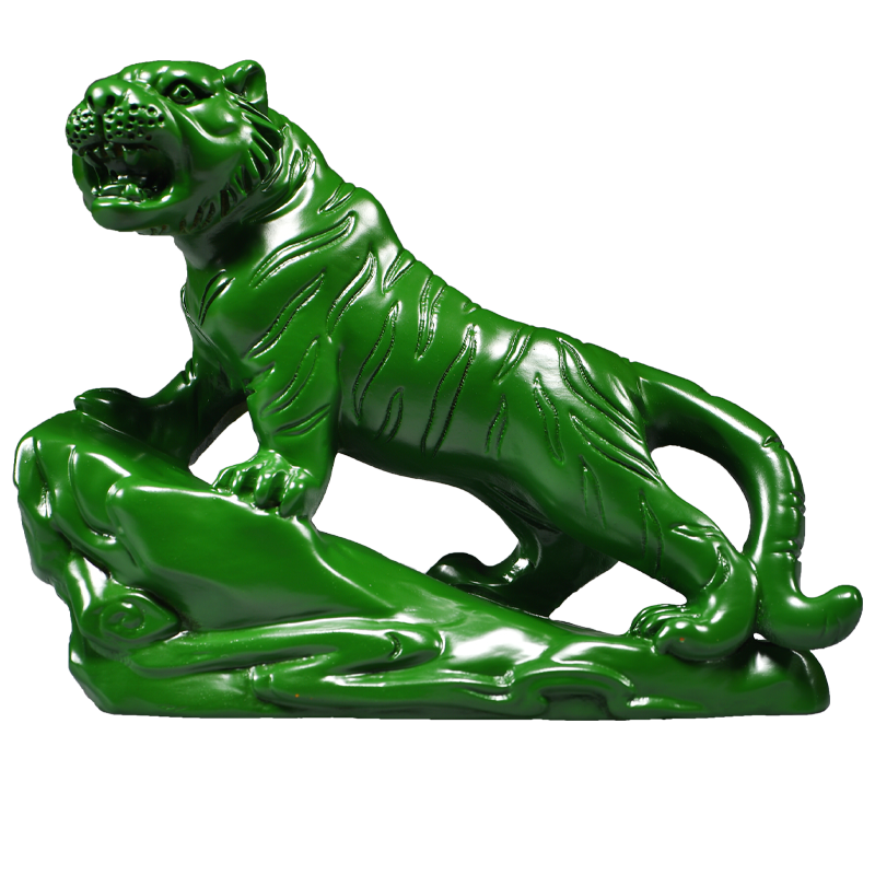 绿色木雕老虎摆件实木质上山虎十二生肖木制吉祥物木头装饰工艺品