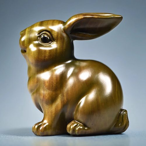 天然绿檀木头兔子雕刻实木质摆件