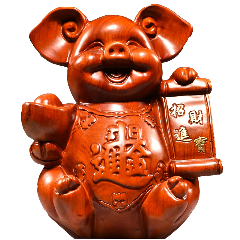 花梨木雕猪摆件十二生肖祝福补角
