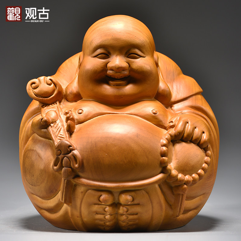 香樟木雕弥勒佛像玄关摆件工艺品