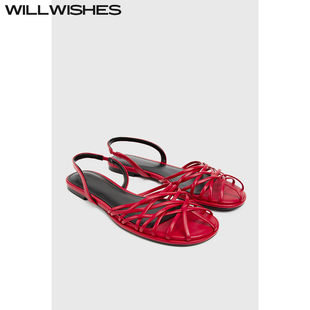 红色仙女风罗马鞋 女夏平底鞋 465 王玎设计小香风凉鞋 WILLWISHES