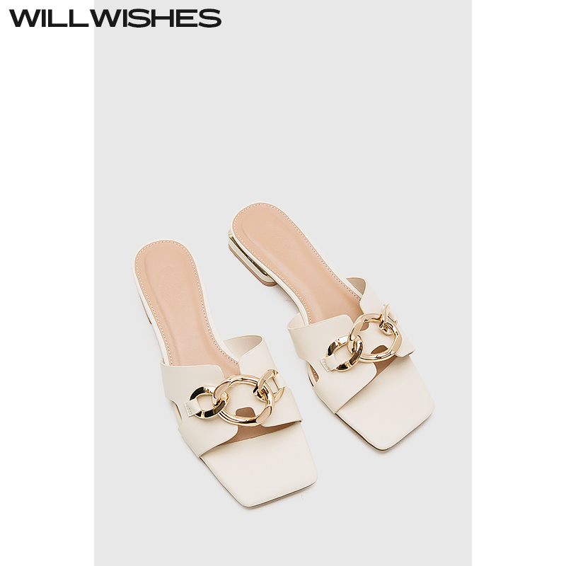 WILLWISHES 王玎设计拖鞋女2025夏季时尚粗跟外穿凉拖女平底凉鞋