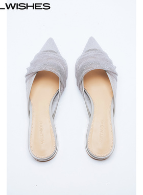 WILLWISHES 王玎原创设计女鞋夏季网纱包头拖尖头懒人鞋#37264-6