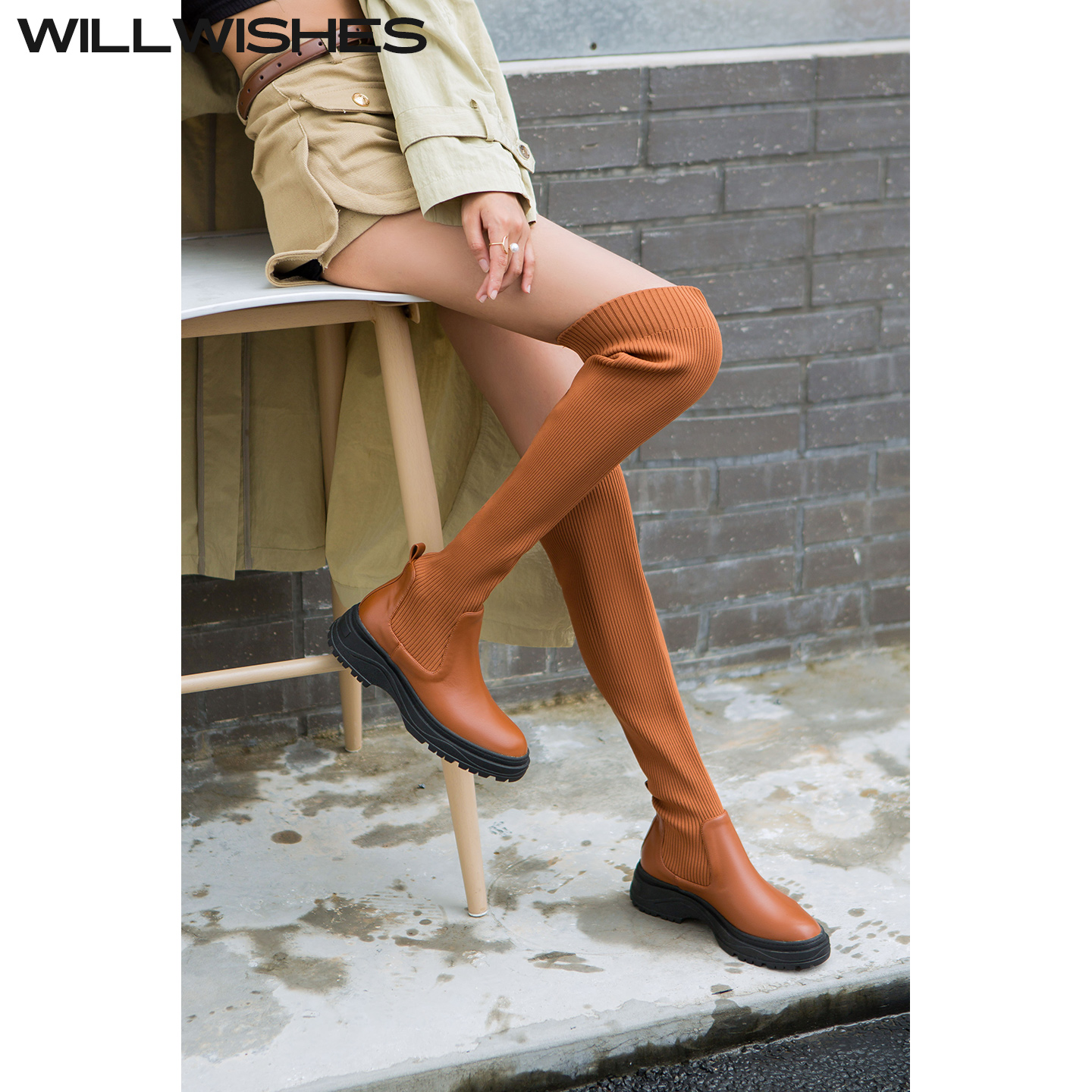 WILLWISHES名媛风过膝长筒袜靴