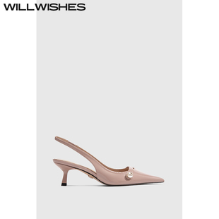 WILLWISHES 女氣質2025夏季 尖頭細跟珍珠涼鞋 王玎設計名媛高跟鞋