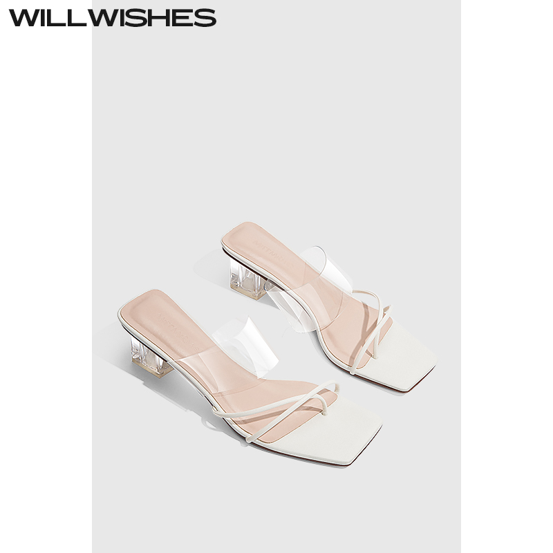 WILLWISHES时尚透明水晶跟凉鞋