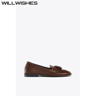 女 WILLWISHES 女棕色乐福鞋 学院风平底单鞋 25Z0926 王玎设计秋季