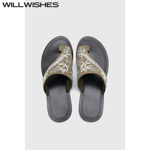 王玎设计女鞋 女外穿平底鞋 夏季 小众刺绣拖鞋 479 新款 WILLWISHES