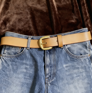 手工植鞣皮带复古黄铜锤纹扣头层牛皮男士休闲百搭牛仔裤养牛皮带