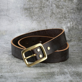 马具加厚头层牛皮腰带简约百搭手工定制铜扣皮带黄铜针扣裤 腰带男